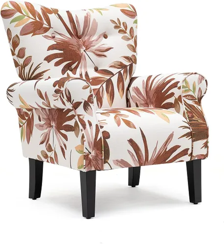 Miniatura 24 de YOLENY - Silla decorativa moderna, con respaldo alto, sillón tapizado con botones de tela, sofá individual con patas de madera para sala de estar
