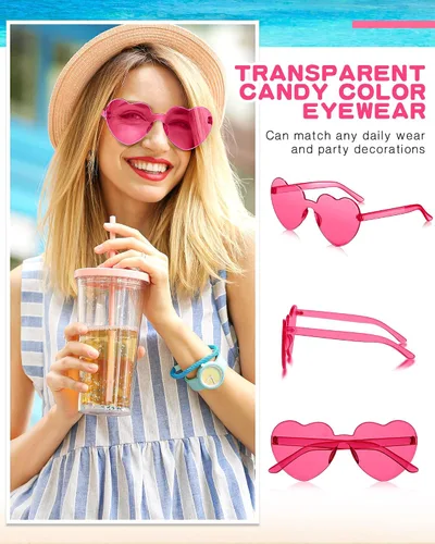Miniatura 5 de Frienda 20 Pairs Heart Shaped Sunglasses Rimless Candy Color Glasses for Women Men Party Favor