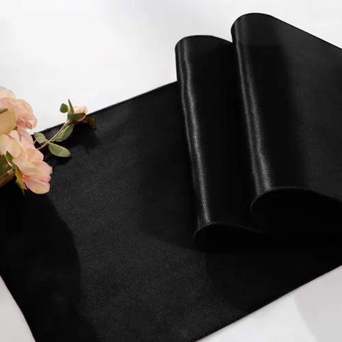 Miniatura 5 de Paquete de 2 caminos de mesa negros de 12 x 108 pulgadas, camino de mesa rectangular de seda satinada suave para bodas, banquetes, decoración