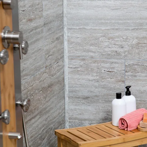 Miniatura 4 de Kit envolvente de ducha y bañera de azulejos de vinilo entrelazados impermeables Palisade en tierra griega de 25.6 x 14.8 pulgadas