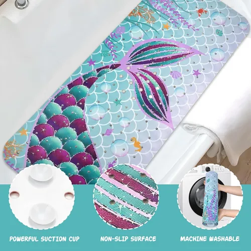 Miniatura 3 de Tapete de baño de sirena antideslizante, bonito tapete de baño de goma para bañera, tapete de baño para niños y niñas pequeñas, tapete de ducha