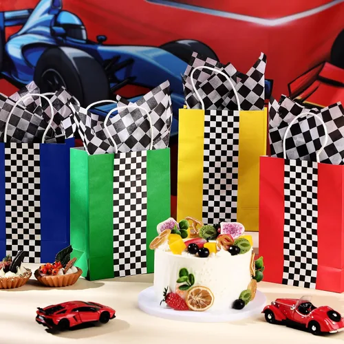 Miniatura 4 de Glenmal Paquete de 16 bolsas de regalo para autos de carreras con papel de seda a granel de 8.3 x 5.9 x 3.1 pulgadas, bolsas de recuerdo de fiesta