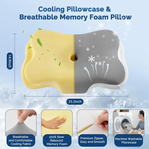 Miniatura 4 de Almohada cervical para el cuello, almohada ergonómica para dormir de lado para el soporte del cuello, almohadas de espuma viscoelástica refrescante