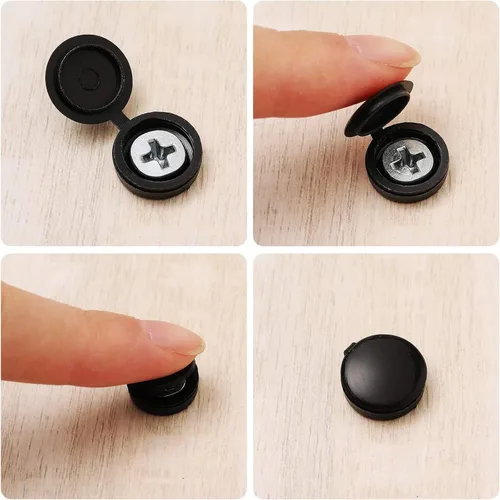 Miniatura 4 de Hotop 100 Piezas de Tapas de Tornillo con Bisagras de Plástico, Tapas de Rosca Plegables, Tapas de Arandela Abatibles (Pequeño, Negro)