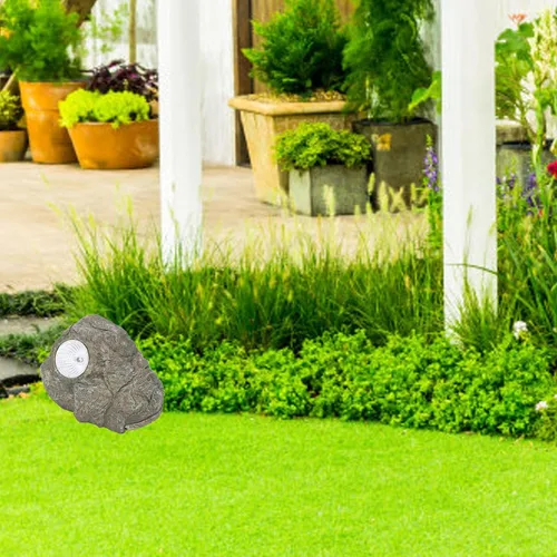 Miniatura 7 de Oculta una llave exterior impermeable falsa para llaves de roca, adorno de roca falsa de resina con luz LED, caja de bloqueo de almacenamiento