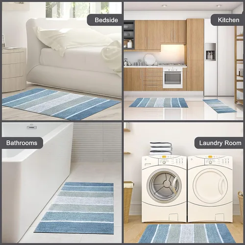Miniatura 6 de Chardin Home - Juego de tapetes de baño rayados, 100% puro algodón (2 unidades, 24" x 40" y 21" x 34"), con base de látex antiderrapante
