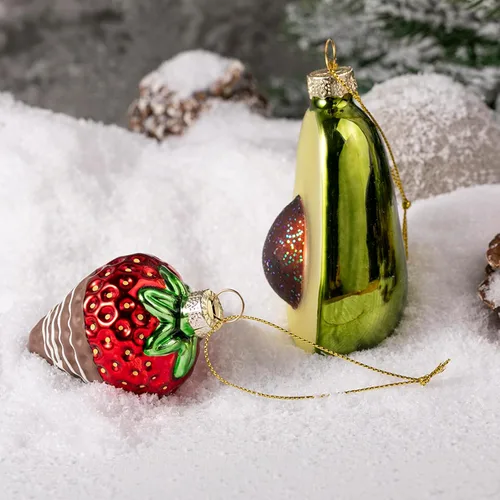 Miniatura 4 de Adornos de Navidad de cristal, paquete de 2 adornos de aguacate y fresa para árboles de Navidad, adornos de vidrio soplado para colección y regalo
