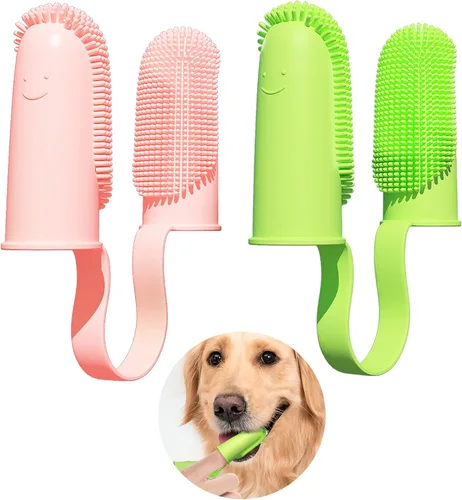 Miniatura 8 de Paquete de 2 cepillos de dientes para perros, cerdas envolventes de 135º para facilitar la limpieza de los dientes, cepillo de dientes de doble dedo