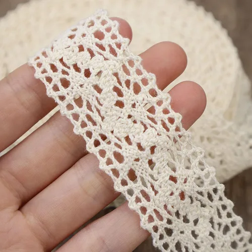 Miniatura 2 de Cinta de encaje beige de 12 yardas, ribete de encaje de algodón para costura y ganchillo para manualidades, envoltura de paquetes de regalo