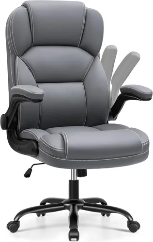 Miniatura 8 de Silla de Oficina Ejecutiva de Cuero PU, Silla Ergonómica de Respaldo Alto para Computadora y Juegos con Altura Ajustable, Giratoria con Ruedas y Gris