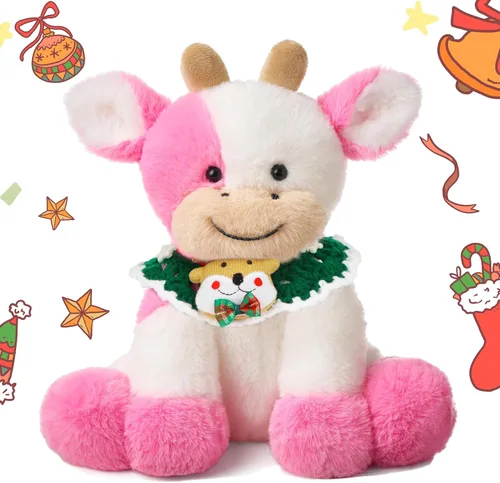 Miniatura 21 de Hopearl Adorable Vaca de Peluche, Juguetes de Vaca Flexible Suave, Animales de Peluche, Regalos de Cumpleaños Lindos para Niños, Niñas, Niños