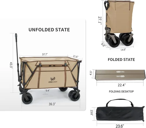 Miniatura 3 de Whitsunday - Carro plegable de alta resistencia con ruedas todo terreno, 200 kg Carro plegable de utilidad para camping, parque con mesa para playa