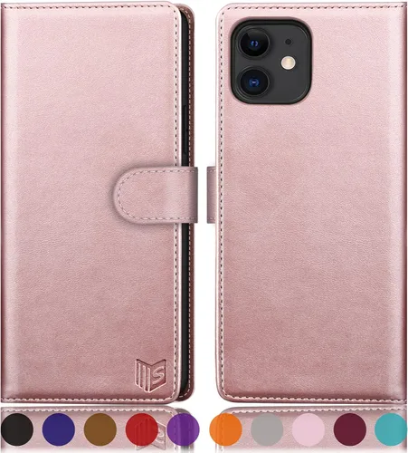 Miniatura 12 de SUANPOT Funda de piel tipo cartera para iPhone 11 de 6.1 pulgadas (Non 11 Pro de 5.8 pulgadas) con bloqueo RFID, soporte para tarjetas de crédito