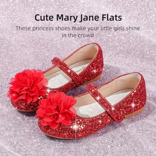 Miniatura 3 de Parrosoo Zapatos de vestir para niñas, zapatos brillantes Mary Jane, zapatos de ballet con purpurina, tacón bajo, para niña, escuela, princesa