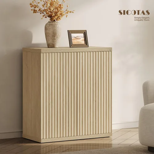 Miniatura 2 de SICOTAS Armario de buffet con aparador de almacenamiento, diseño moderno con puertas y estantes, consola multimedia acanalada, mesa de café
