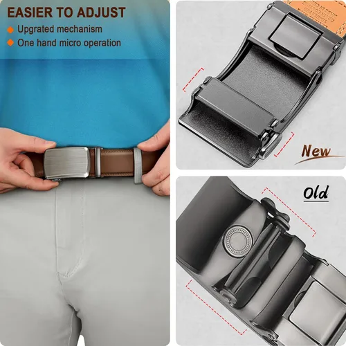 Miniatura 4 de BULLIANT Cinturones para hombre, paquete de 2, cinturón deslizante de trinquete ajustable para regalo, vestido casual de 1 38 pulgadas, corte