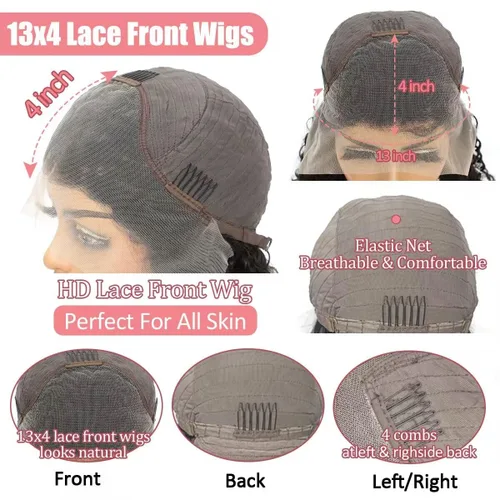 Miniatura 2 de Peluca BOB rizada de cabello humano 220 de densidad 13x4 de encaje frontal HD onda profunda para mujeres negras, sin pegamento, lista para usar