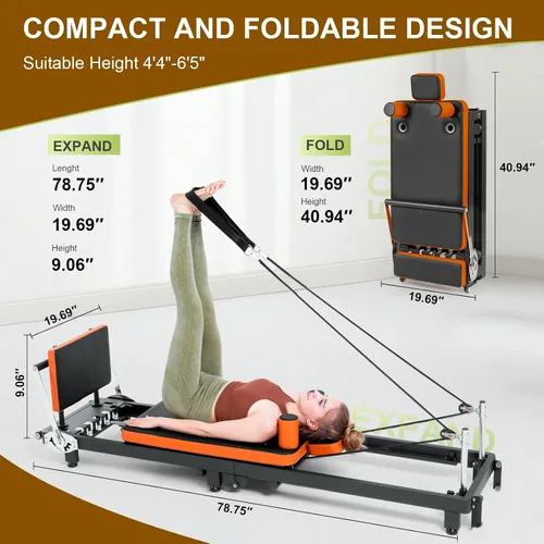 Miniatura 6 de Reformador de pilates, máquina de pilates plegable para uso doméstico y entrenamiento de gimnasio, adecuado para usuarios avanzados y principiantes