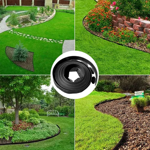 Miniatura 7 de Bordes de jardín de 1.5 pulgadas x 98 pies, bordes de paisaje negro con 150 estacas de plástico, valla flexible de bricolaje para paisajismo, cama