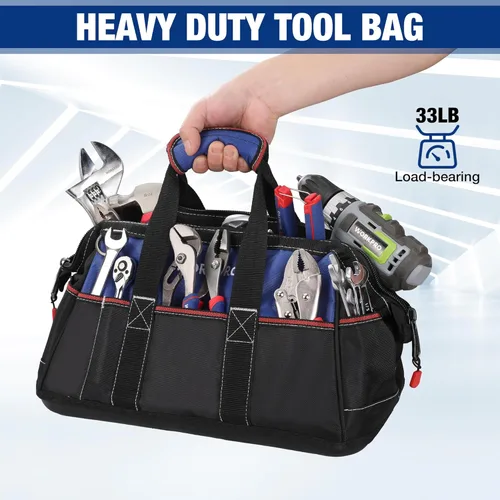 Miniatura 3 de WORKPRO - Bolso de herramientas de 16 pulgadas con abertura ancha, tela resistente con base moldeada impermeable, correa de hombro ajustable Azul