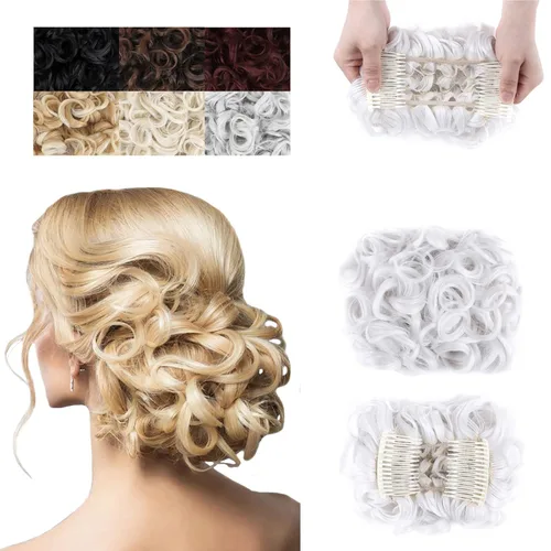 Elaine Peines para moño desordenado, extensión de moños, extensión de moño grueso, con clip, coleteros para mujer (#blanco)