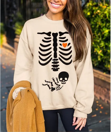 Miniatura 4 de Sudadera de esqueleto de rayos X para mujer, sudadera de maternidad de Halloween, cuello redondo, sin botones, para anuncio de embarazo