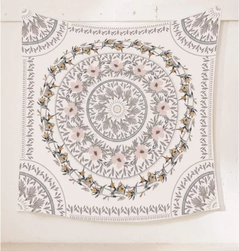 Simpkeely Tapiz de medallón floral esbozado, tapiz colgante de pared con mandala bohemio, mural de impresión de arte indio para dormitorio, sala de