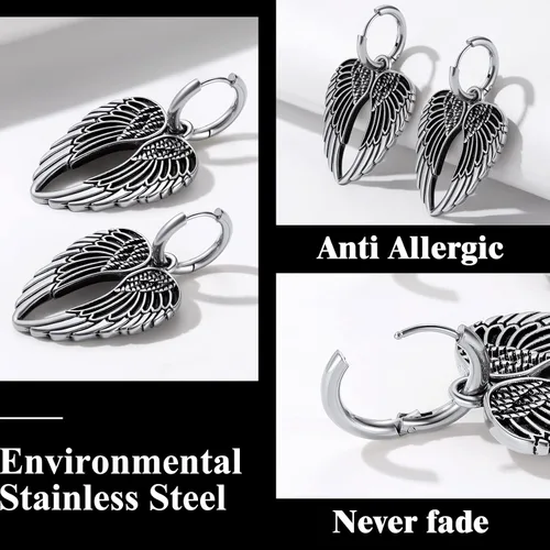 Miniatura 6 de Richsteel Hoop Earrings for Women Stainless SteelGoldBlack Plated SpiderDollarAngel Wings Fashion Jewelry