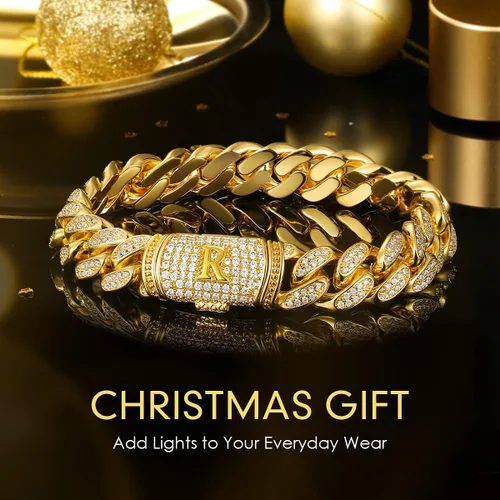 Miniatura 2 de ETEVON - Pulsera con inicial para hombre cadena de eslabones cubanos con cierre de caja circonita cúbica personalizada para él para marido novio San