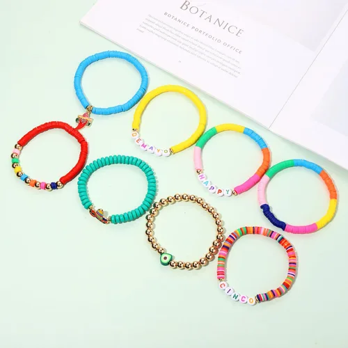 Miniatura 270 de Surfer Heishi - Pulseras apilables para mujer, apilables, de vinilo arcoíris, disco de arcilla, pulseras elásticas para la amistad, joyería bohemia
