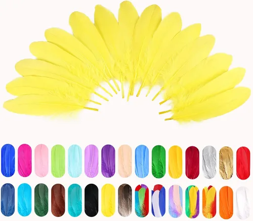 Miniatura 4 de FeelfunFeather 120 plumas de ganso amarillas de 6-8 Pulgadas 15-20 cm, plumas naturales decorativas a granel para manualidades, cosplay, bodas