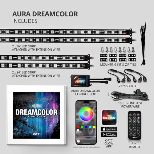 Miniatura 8 de OPT7 Aura DreamColor - Kit de luz LED para carrito de golf de 12 V con aplicación y control remoto, 4 tiras de luz multicolor impermeables