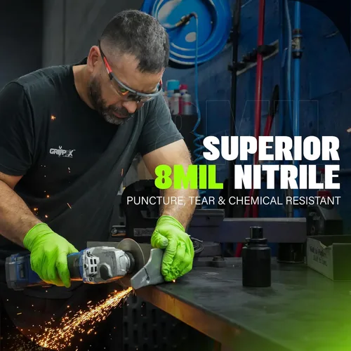 Miniatura 3 de GRIPXX Herkules Grip guantes de nitrilo verde de alta resistencia de 8 mil, textura de diamante 3D elevada - libres de látex y polvo - industriales