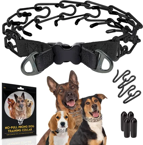 PetJett Collar de Púas para Perros - Collar de Entrenamiento Ajustable para Perros Collar de Ahogo para Perros Collar de Pellizco para Perro, Negro