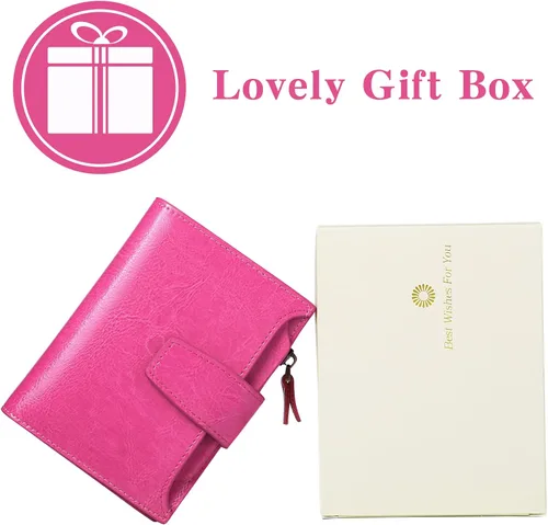 Miniatura 7 de FALAN MULE Cartera pequeña para mujer, de piel auténtica, plegable, compacta, con bloqueo RFID, pequeña cartera para mujer, Rosa Rojo, Casual