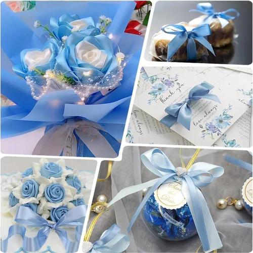 Miniatura 6 de Cinta de satén azul claro de 1-1/2 pulgadas x 25 yardas, cinta de tela de color sólido para envolver regalos, hacer lazos para el cabello, ramos