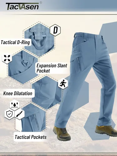 Miniatura 2 de TACVASEN Pantalones de invierno para hombre, 9 bolsillos, forro polar, para senderismo, nieve, resistentes al agua, cálidos, softshell, gruesos