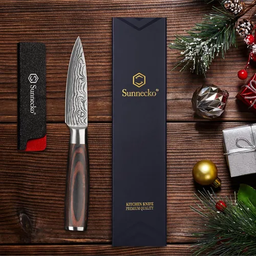 Miniatura 6 de Sunnecko Cuchillo de Cocina Pequeño de 3.5 Pulgadas, Cuchillo Mondador de Acero Inoxidable de Alto Carbono, Cuchillo de Fruta con Mango de Madera