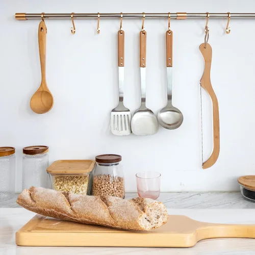 Miniatura 7 de Cortador de pan de arco premium, cuchillo de pan de masa madre con mango de bambú de 15.6 pulgadas, hoja dentada de acero inoxidable de grado