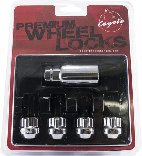 Miniatura 4 de Wheel Accessories Parts 4 cerraduras + llave M14x1.50 14x1.50 rosca extremo abierto largo 0.83 pulgadas de largo cerradura de rueda cromada llave
