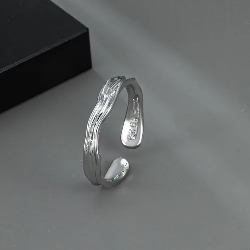 Miniatura 20 de Anillo de plata de ley 925, minimalista, ajustable, hecho a mano, para mujeres y niñas