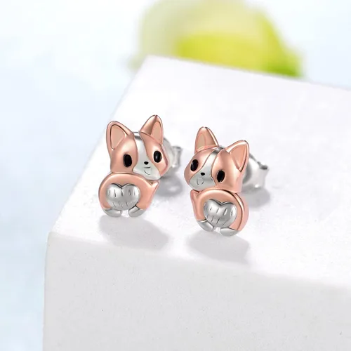 Miniatura 2 de Aretes de plata de ley 925, diseño de perro corgi/perro salchicha/perro perrito kawaii, regalos para mujeres, amantes de los perros