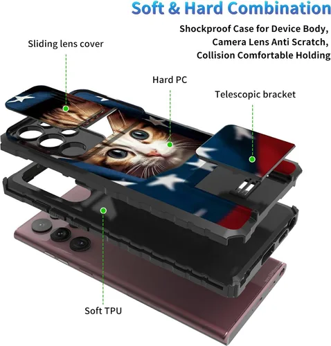 Miniatura 156 de Funda para Samsung Galaxy S22 Ultra 5G, Galaxy S22 Ultra con cubierta de cámara deslizante, funda resistente de doble capa con función atril Black