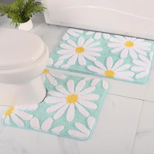 Miniatura 13 de QJHOMO Alfombras de inodoro en forma de U, linda alfombra de baño con contorno de margarita beige 20"x20", alfombra extra gruesa y suave