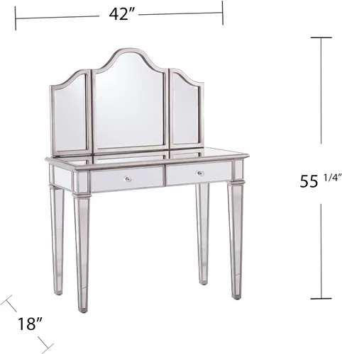 Miniatura 7 de SEI Furniture - Juego de tocador con espejo Kalla con almacenamiento - 2 piezas - Plata - Diseño de transición - Ideal para baño, Master Suite