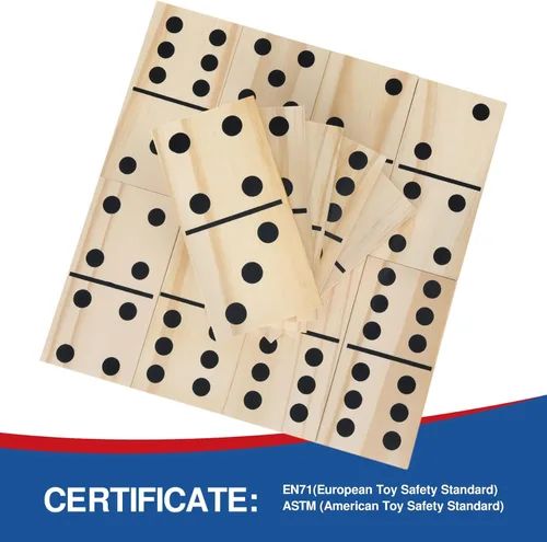 Miniatura 3 de GOTHINK Juego de dominó de madera gigante para adultos y niños, 28 piezas de azulejos de dominó de madera natural jumbo con puntos negros