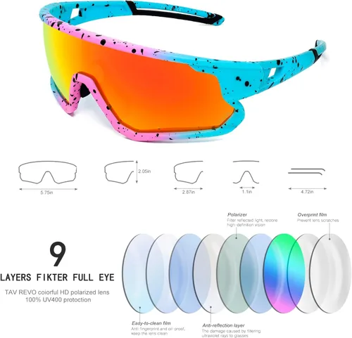 Miniatura 4 de FMY Gafas de ciclismo polarizadas para hombres y mujeres, protección UV400, gafas de sol deportivas para béisbol, correr, pesca, golf Lente azul