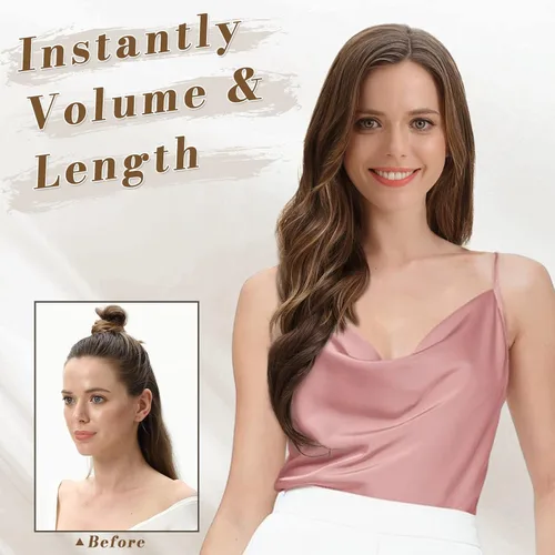 Miniatura 4 de BARSDAR Extensiones de cabello ondulado con clip, color marrón chocolate oscuro, extensiones de cabello con clip de 20 pulgadas para mujer, 5 piezas