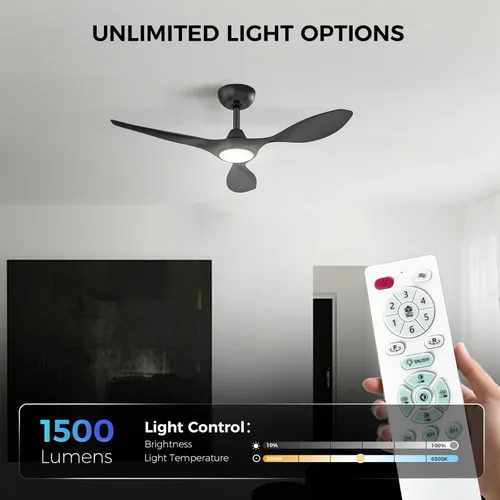 Miniatura 3 de Roomratv Ventiladores de techo con luces y control remoto, motor CC reversible silencioso y silencioso, 6 velocidades, temporizadores, 3 CCT, uso