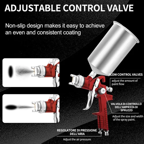 Miniatura 3 de HVLP Pistola de pulverización de alimentación por gravedad con 4 boquillas de 1.4/1.7/2.0/0.098 in y taza de aluminio de 1000 cc, pistola de pintura